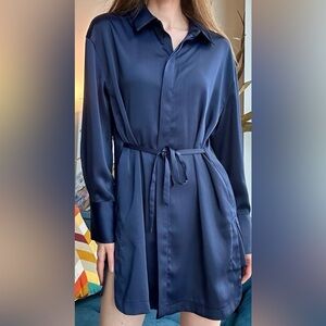 House of Harlow 1960 Revolve Blue Sheath Long-Sleeve Dress with Mandarin Collar